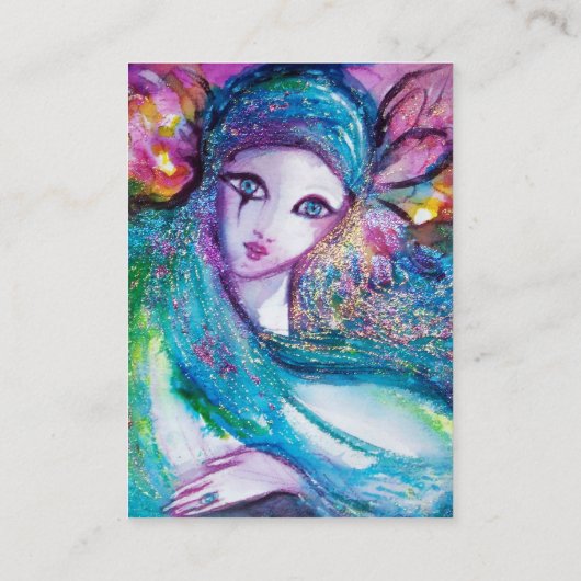 LADY BLUE MASK Venetiaanse Maskerade Roze Goud Roo Visitekaartje (Achterkant)