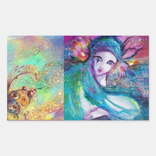 LADY BLUE MASK Venetian Masquerade maskers Rechthoekige Sticker (Voorkant)