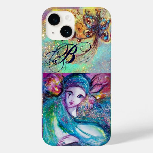 LADY BLUE MASK VENETIAN MASQUERADE MONOGRAM Case-Mate iPhone CASE (Achterkant)