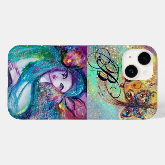 LADY BLUE MASK VENETIAN MASQUERADE MONOGRAM Case-Mate iPhone CASE (Achterkant (horizontaal))