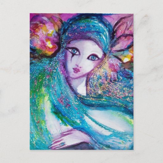 LADY BLUE MASK Venetian Masquerade Party Briefkaart (Voorkant)