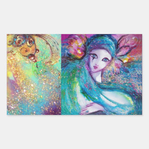 LADY BLUE MASK Venetian Masquerade Party Rechthoekige Sticker