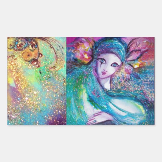 LADY BLUE MASK Venetian Masquerade Party Rechthoekige Sticker (Voorkant)