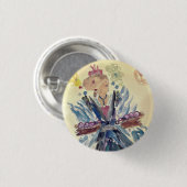 LADY BLUE (WATERVERF) BROOCH RONDE BUTTON 3,2 CM (Voorkant /achterkant)