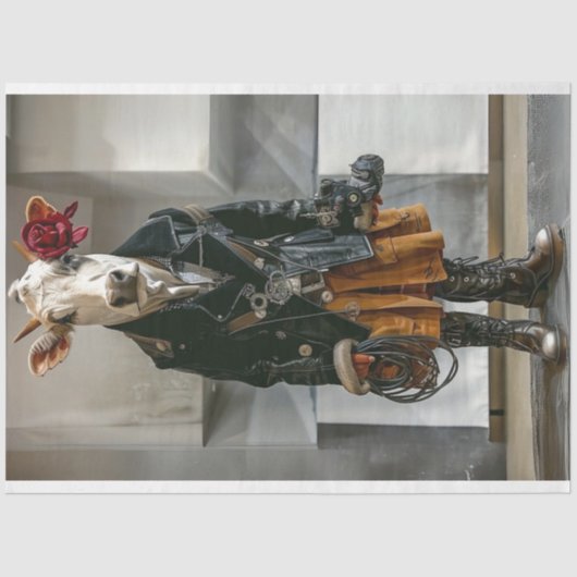 Lady Boerderij Koe Gekleed werk Kleding Decoupage Tissuepapier (Voorkant)