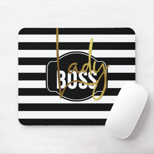 Lady Boss - Black-White en Gold Stripe Mousepad Muismat (Met muis)