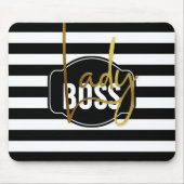Lady Boss - Black-White en Gold Stripe Mousepad Muismat (Voorkant)