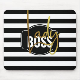 Lady Boss - Black-White en Gold Stripe Mousepad Muismat