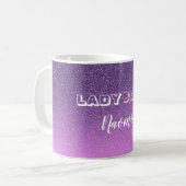 Lady Boss op roze paarse glitter Koffiemok (Voorkant links)