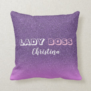 Lady Boss op roze paarse glitter Kussen