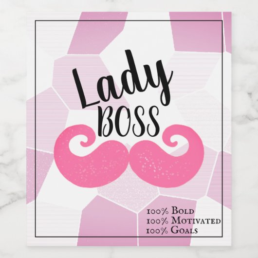Lady Boss / Roze snor Wijn Etiket (Enkel label)