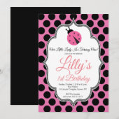 Lady Bug 1st Birthday Uitnodiging (Voorkant / Achterkant)