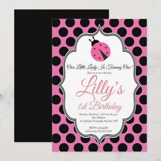 Lady Bug 1st Birthday Uitnodiging (Voorkant / Achterkant)