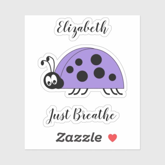 Lady bug ademt gewoon angst, citaat naam paars sticker (Vel)