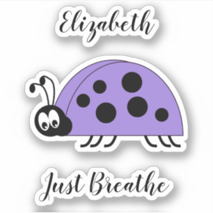 Lady bug ademt gewoon angst, citaat naam paars sticker