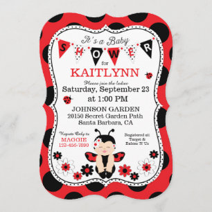 Lady Bug Baby en Flowers Polka-dot Baby shower Kaart