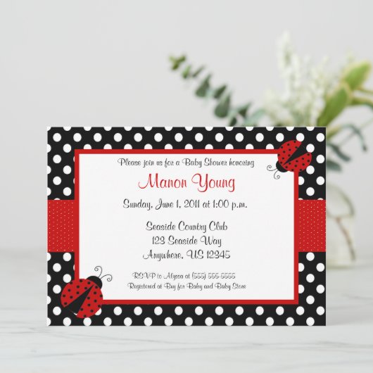 Lady Bug Baby of Bridal Shower Invitation Kaart (Staand voorkant)