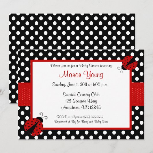 Lady Bug Baby of Bridal Shower Invitation Kaart (Voorkant / Achterkant)