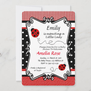 Lady Bug Baby shower, Baby Meisje, Picknick Thema Kaart