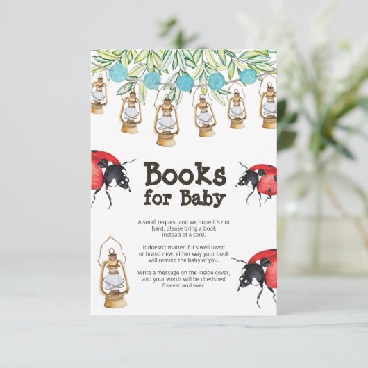 Lady Bug Baby shower Book Request Enclosure Card Kaart (Staand voorkant)