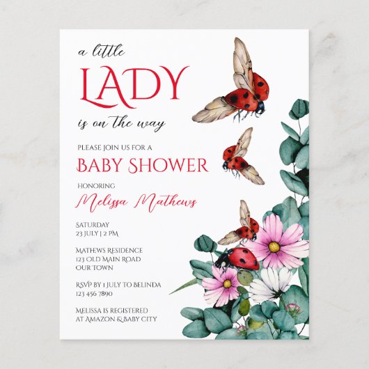 Lady bug baby shower budgetuitnodiging (Voorkant)