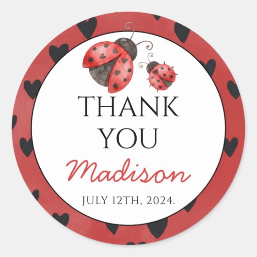 Lady Bug Baby Shower Ronde Sticker (Voorkant)