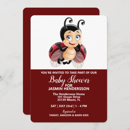 Lady Bug - Baby shower, uitnodiging (Voorkant / Achterkant)