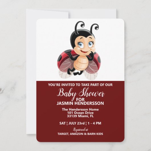 Lady Bug - Baby shower, uitnodiging (Voorkant)