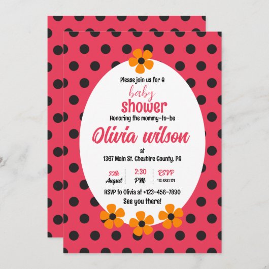 LADY BUG BABY SHOWER UITNODIGING (Voorkant / Achterkant)