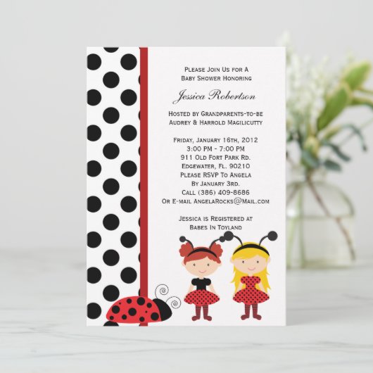 Lady Bug Baby shower Uitnodiging (Staand voorkant)