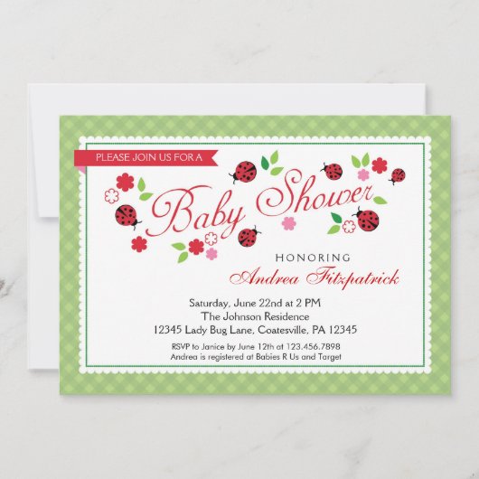 Lady Bug Baby shower Uitnodiging (Voorkant)