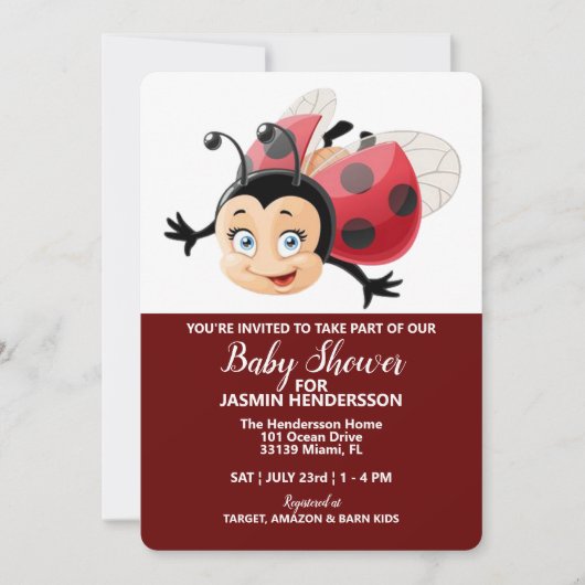 Lady Bug - Baby shower, uitnodiging (Voorkant)