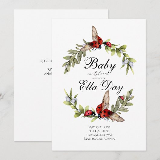 Lady Bug Baby shower Uitnodiging (Voorkant / Achterkant)