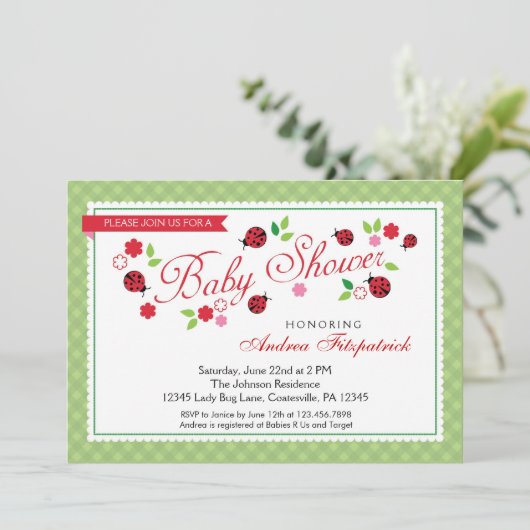 Lady Bug Baby shower Uitnodiging (Staand voorkant)