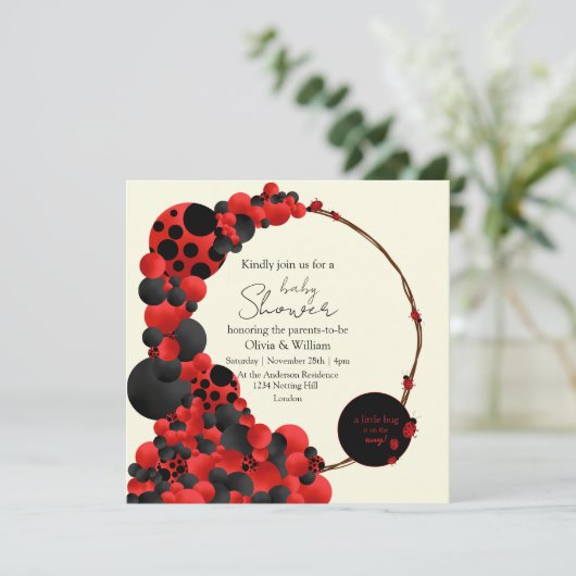 Lady Bug-Bird-Baby shower-Theme partijuitnodiging Kaart (Staand voorkant)