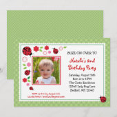 Lady Bug Birthday Fotouitnodiging Kaart (Voorkant / Achterkant)