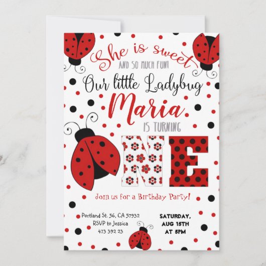 Lady bug Birthday Invitation Kaart (Voorkant)