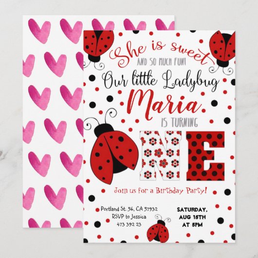Lady bug Birthday Invitation Kaart (Voorkant / Achterkant)