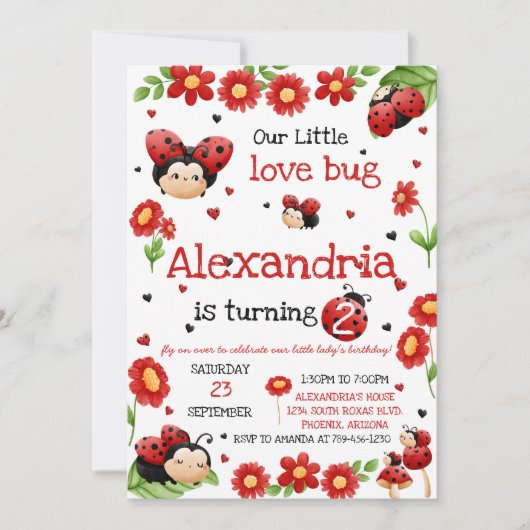 Lady Bug Birthday Invitation Kaart (Voorkant)
