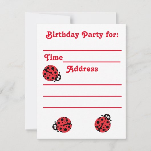 Lady Bug Birthday Invite Kaart (Achterkant)