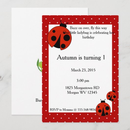 Lady Bug Birthday Kaart (Voorkant / Achterkant)