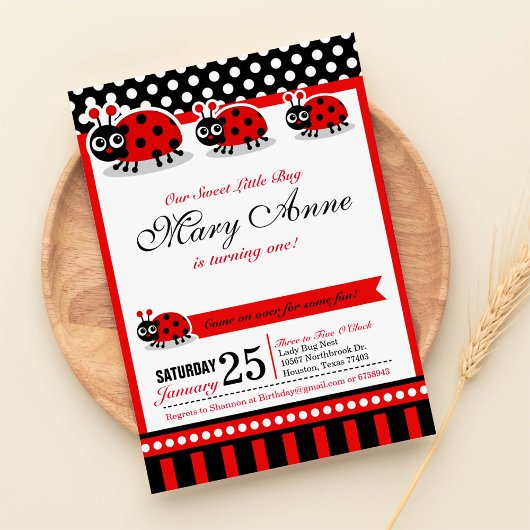 Lady Bug Birthday Party Invitation Kaart