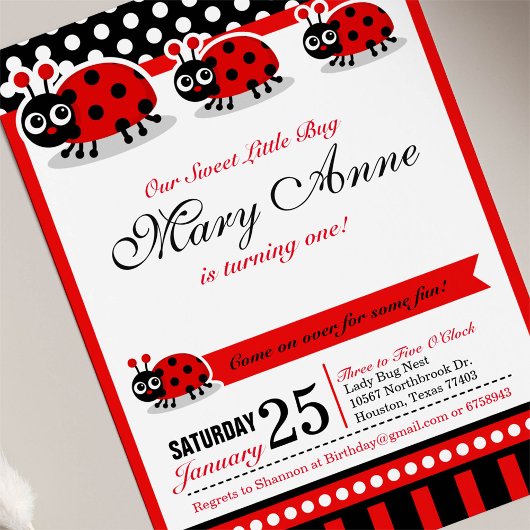 Lady Bug Birthday Party Invitation Kaart
