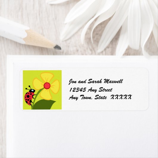 Lady Bug Bloem Retouradres Label (Insitu)