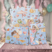 Lady Bug Butterfly Toad Gnome Fairies Garden Blue Inpakpapier Vel