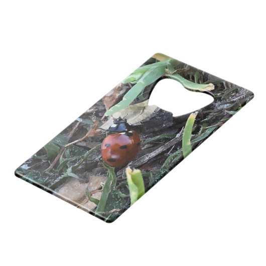 Lady Bug Creditkaart Flessenopener (Voorkant Gekanteld)