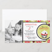 Lady Bug & Cupcake Birthday Uitnodigingsfotokaart (Voorkant / Achterkant)