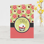 Lady Bug & Cupcake Verjaardag Kaart (Gele Bloem)