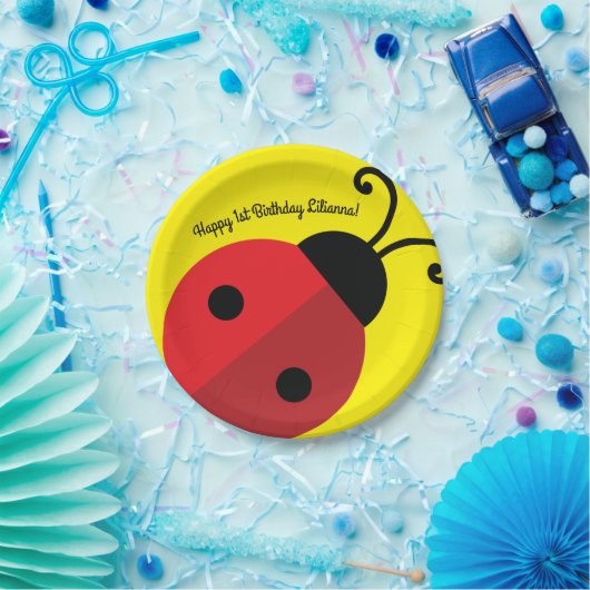 Lady Bug Cute 1st Birthday Party Papieren Bordje (Feest)