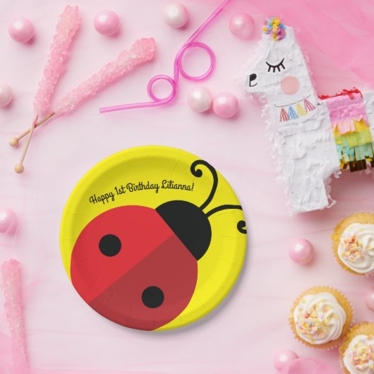Lady Bug Cute 1st Birthday Party Papieren Bordje (Feest)